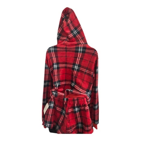 Red plaid 2piece velour hoodie and shorts set size small brand new - Picture 13 of 13